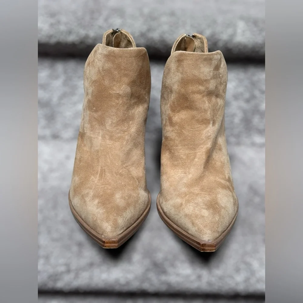 SOLD Steve Madden Camryn Booties Tan Suede Ankle Block Heel Zip PointedWomen’s 8 - Picture 2 of 11